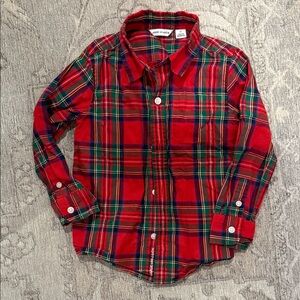 Janie and Jack Red and Green Holiday Plaid Button Down Shirt